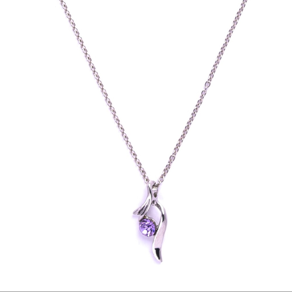 Silver Swirl Around Purple Rhinestone Pendant